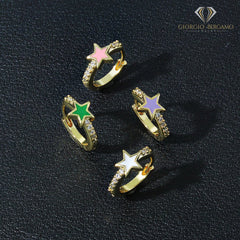 925 Sterling Silver Gold Plated Star Enamel Huggie Hoop Earrings