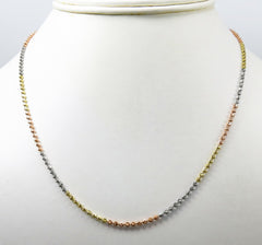 14K Tri-Color Gold 2mm Ball Bead Moon Cut Chain