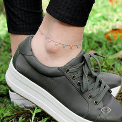 925 Sterling Silver Paper Clip Round Charm Ankle Bracelet