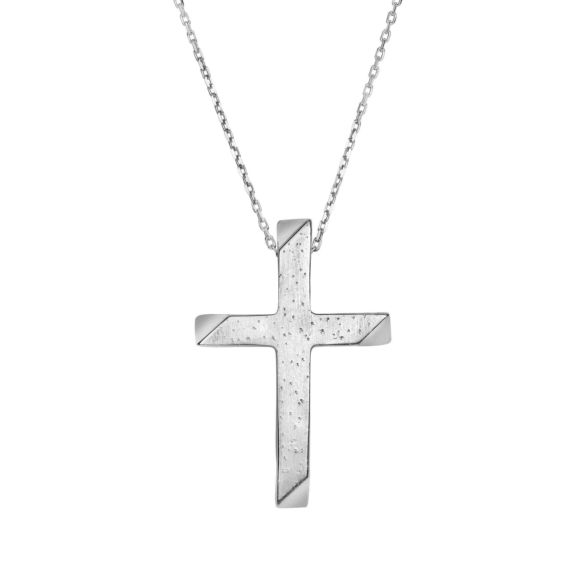 925 Sterling Silver Stardusted Tube Cross Pendant Necklace