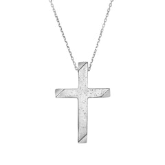925 Sterling Silver Stardusted Tube Cross Pendant Necklace