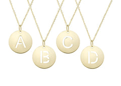 14K Yellow Gold Polished Cut Out Initial Disc Necklace