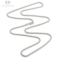 925 Sterling Silver 2.5mm Solid Rope Diamond Cut Rhodium Chain