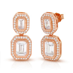 925 Sterling Silver Micro Pave Baguette Cubic Zirconia Drop Earrings