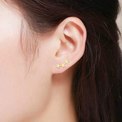 14K Yellow Gold Star Ear Climber Dainty Earrings