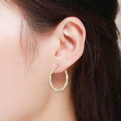 10K Yellow Gold Twisted Double Wire Oval Hoop Earrings