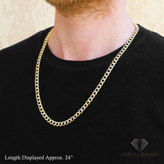 925 Sterling Silver Solid Cuban 6.5mm Diamond Cut Pave Gold Plated Curb Link Chain