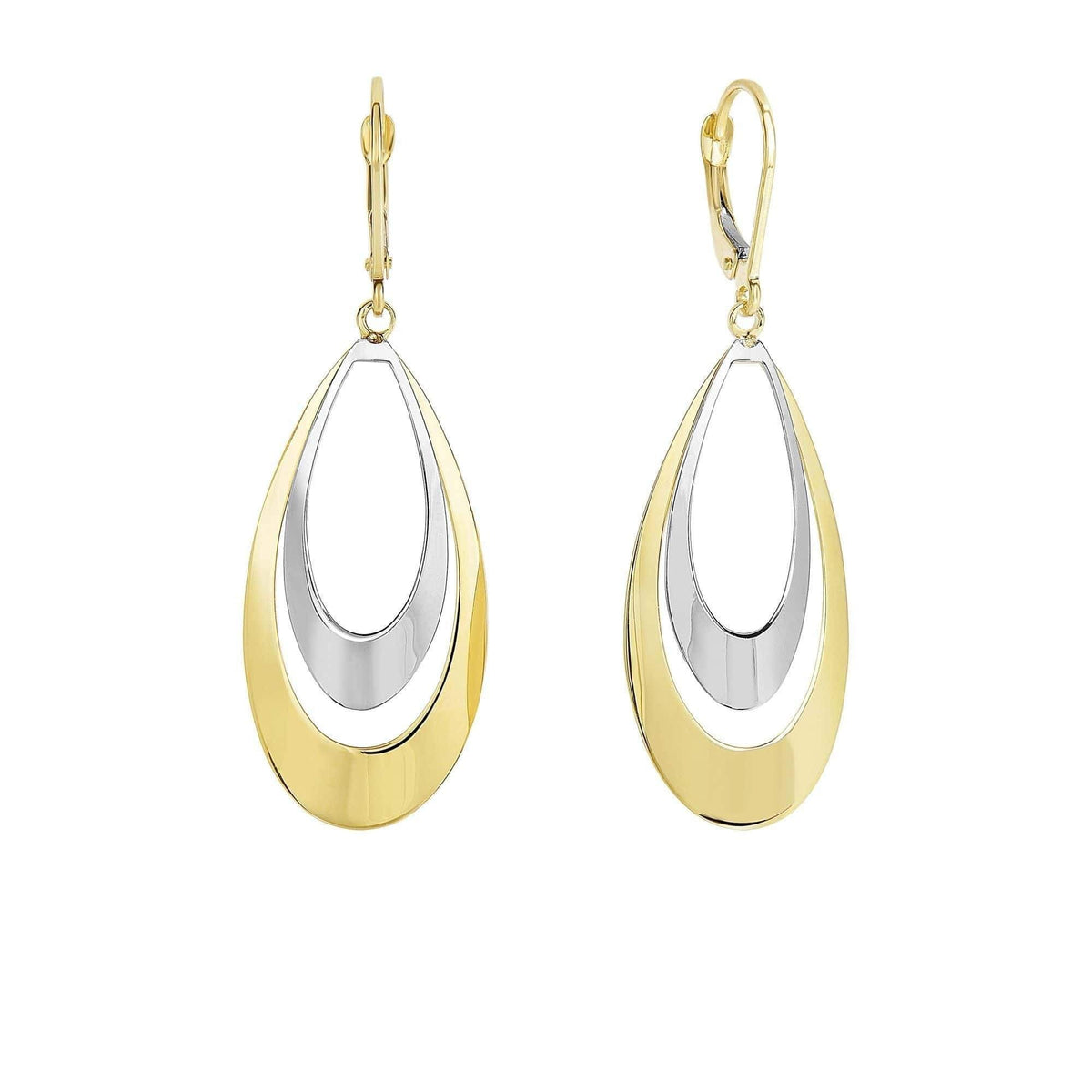14K Gold Two-Tone Convex Double Teardrop Earrings