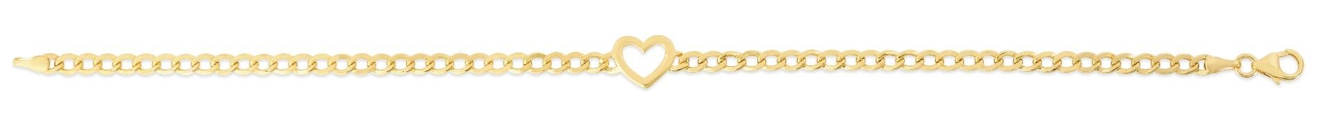 14K Yellow Gold Cuban Link Open Heart Bracelet
