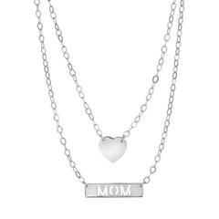 925 Sterling Silver Layered Heart & Mom Bar Necklace