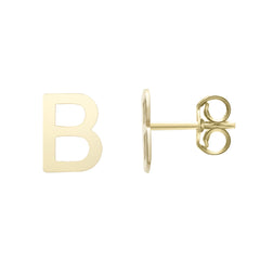 14K Yellow Gold Polished Initial Stud Earrings