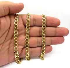 14K Yellow Gold 7mm Solid Cuban Curb Link Chain