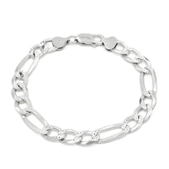 925 Sterling Silver Solid Figaro 8.5mm Diamond Cut Pave ITProLux Link Bracelet