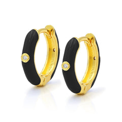 925 Sterling Silver Gold Plated Minimalist Enamel Colored Hoop Earrings
