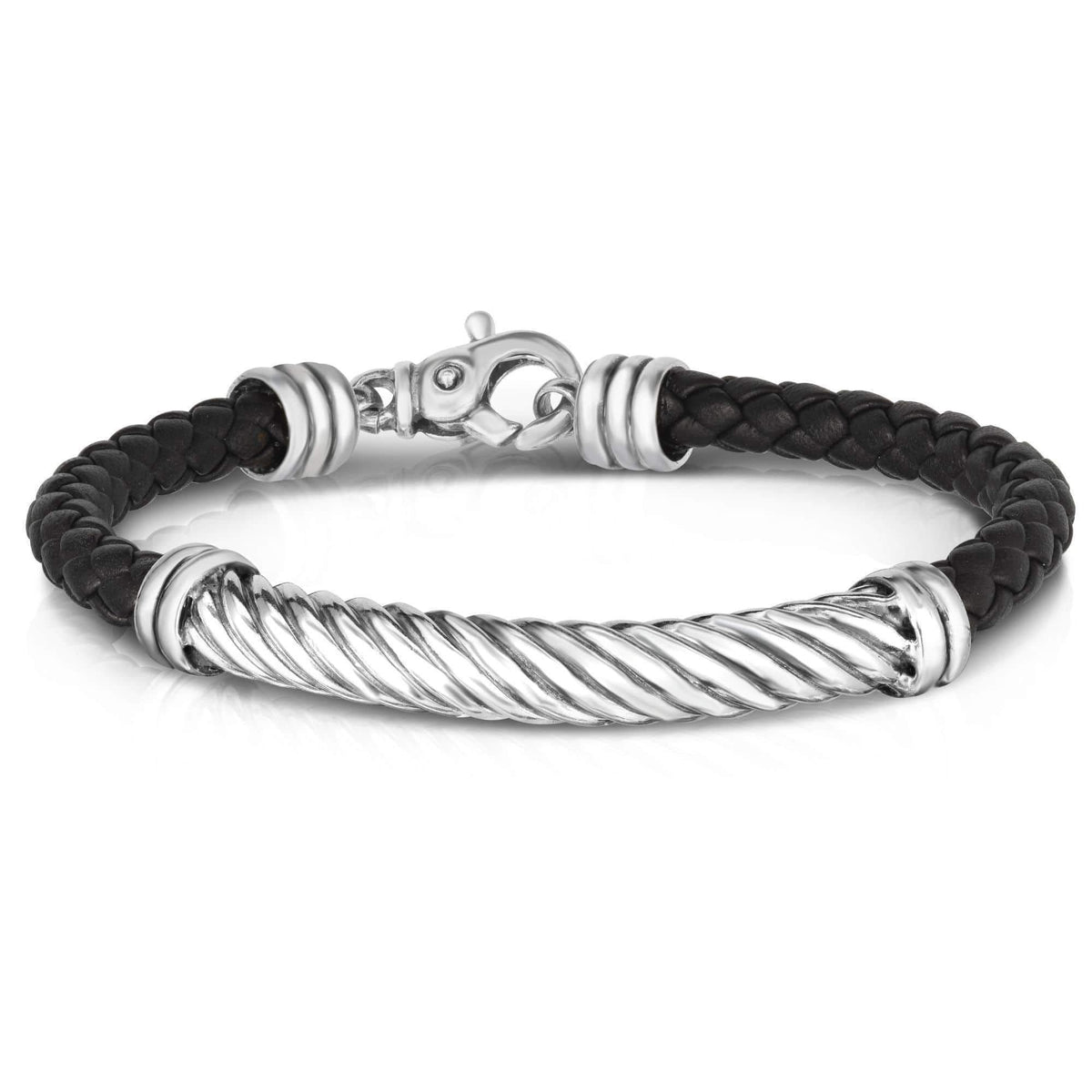 925 Sterling Silver Genuine Leather Twisted Rope Bracelet