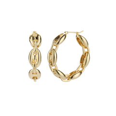 Gold Plated Trendy Puffed Mariner Hoop Earrings