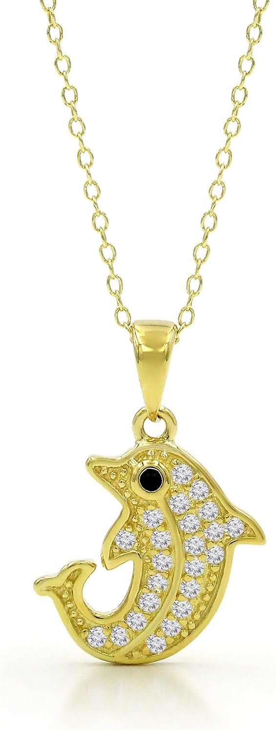 925 Sterling Silver Gold Plated Minimalist Dolphin Pendant Necklace
