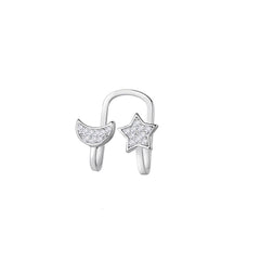 Gold Plated Micro Pave Celestial, Star Moon Ear Cuff, Earring