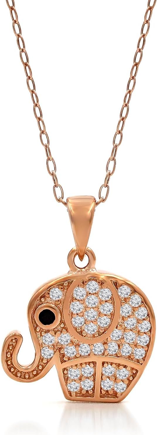 925 Sterling Silver Rose Gold Plated Luckly Elephant Pendant Necklace