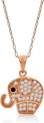 925 Sterling Silver Rose Gold Plated Luckly Elephant Pendant Necklace