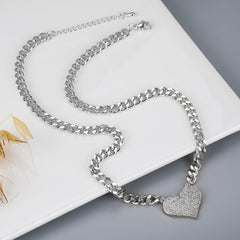 Gold Plated Micro Pave Heart Cuban Link Necklace