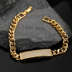 Gold Plated Trendy Cuban, Curb Link Micro Pave Cubic Zirconia ID Bracelet