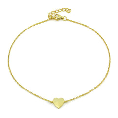 925 Sterling Silver Polished Heart Minimalist Ankle Bracelet