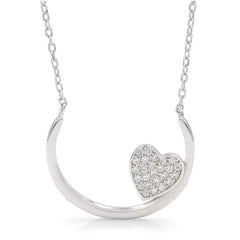 925 Sterling Silver Micro Pave Cradled Heart Necklace