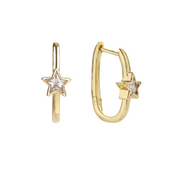 Gold Plated Heart, Emerald, Star, Marquee Bezel Set Oval Hoop Earring
