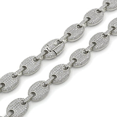 925 Sterling Silver Micro Pave 12mm Iced Out Puff Mariner Chain