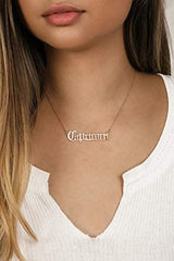 Stainless Steel 12 Zodiac Old English, Nameplate Pendant Necklace