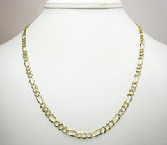14K Yellow Gold 4.5mm Solid Figaro Diamond Cut Pave Link Chain
