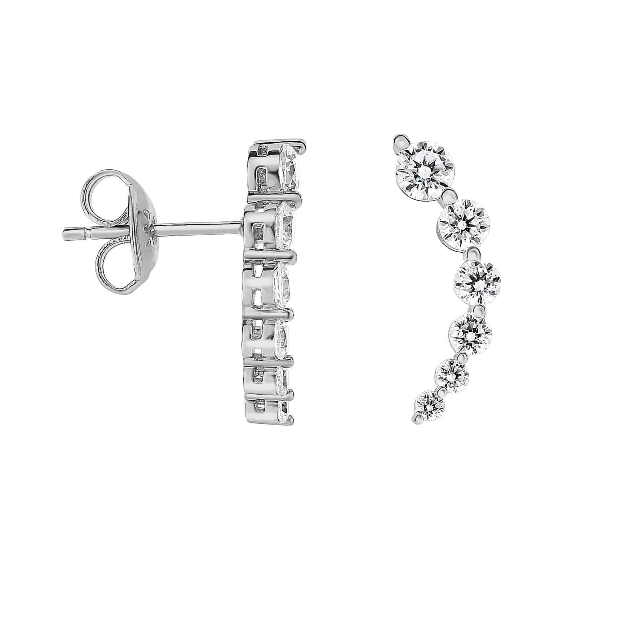 925 Sterling Silver Cubic Zirconia Graduated Curved Bar Stud Earrings