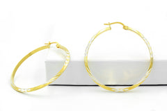 925 Sterling Silver Two-Tone Diamond Cut Hoop Earrings