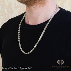 925 Sterling Silver 5.5mm Solid Rope Diamond Cut Rhodium Chain