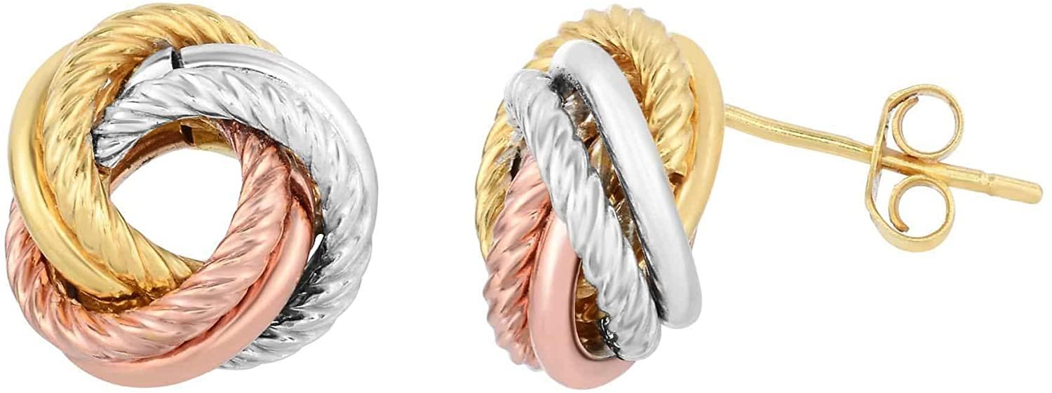 10K Gold Tri-Color Diamond Cut Love Knot Stud Earring