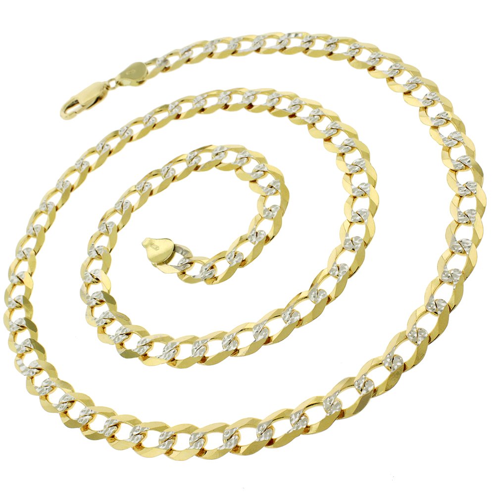 14K Yellow Gold 8mm Solid Cuban Diamond Cut Pave Curb Link Chain