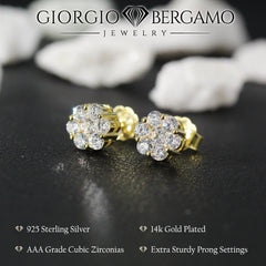 925 Sterling Silver Gold Plated Minimalist Flower Cluster Stud Earring