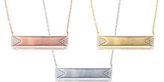 925 Sterling Silver Micro Pave Engraveable Bar Necklace