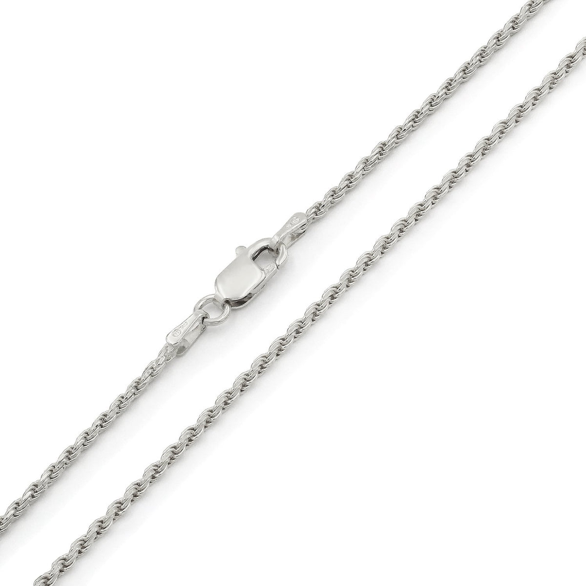 925 Sterling Silver 1.5mm Solid Rope Diamond Cut Rhodium Chain