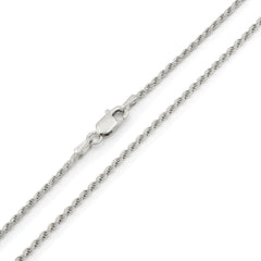 925 Sterling Silver 1.5mm Solid Rope Diamond Cut Rhodium Chain