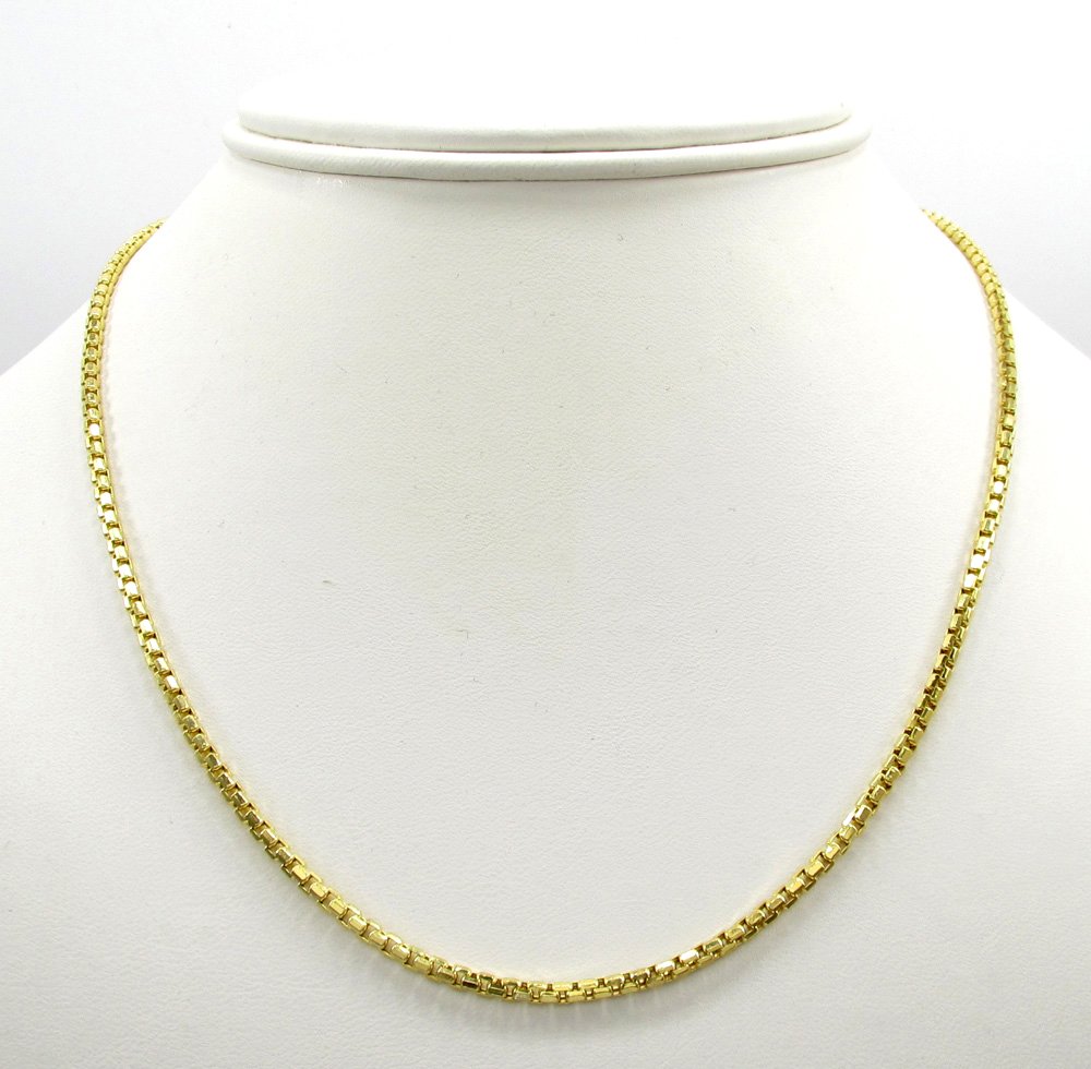 14K Yellow Gold 2.5mm Round Box Hollow Link Chain