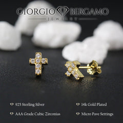 925 Sterling Silver Gold Plated Minimalist Cross Stud Earring