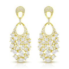 925 Sterling Silver Gold Plated Micro Pave Fancy Oval Cluster Dangle Drop Earrings