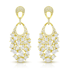 925 Sterling Silver Gold Plated Micro Pave Fancy Oval Cluster Dangle Drop Earrings