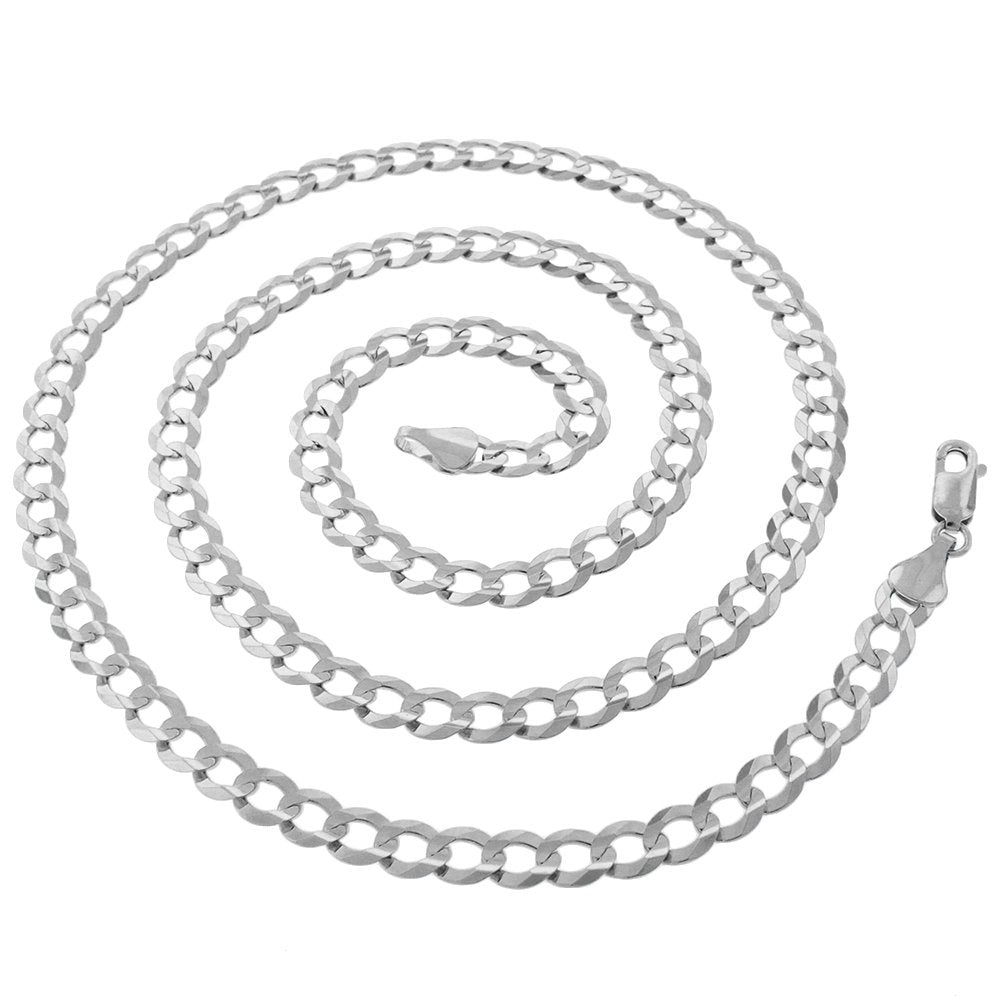 14K White Gold 5.5mm Solid Cuban Curb Link Chain