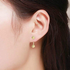 14K Yellow Gold Diamond Cut Double Ball Stud Earrings