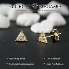 925 Sterling Silver Gold Plated Minimalist CZ Triangle Stud Earring