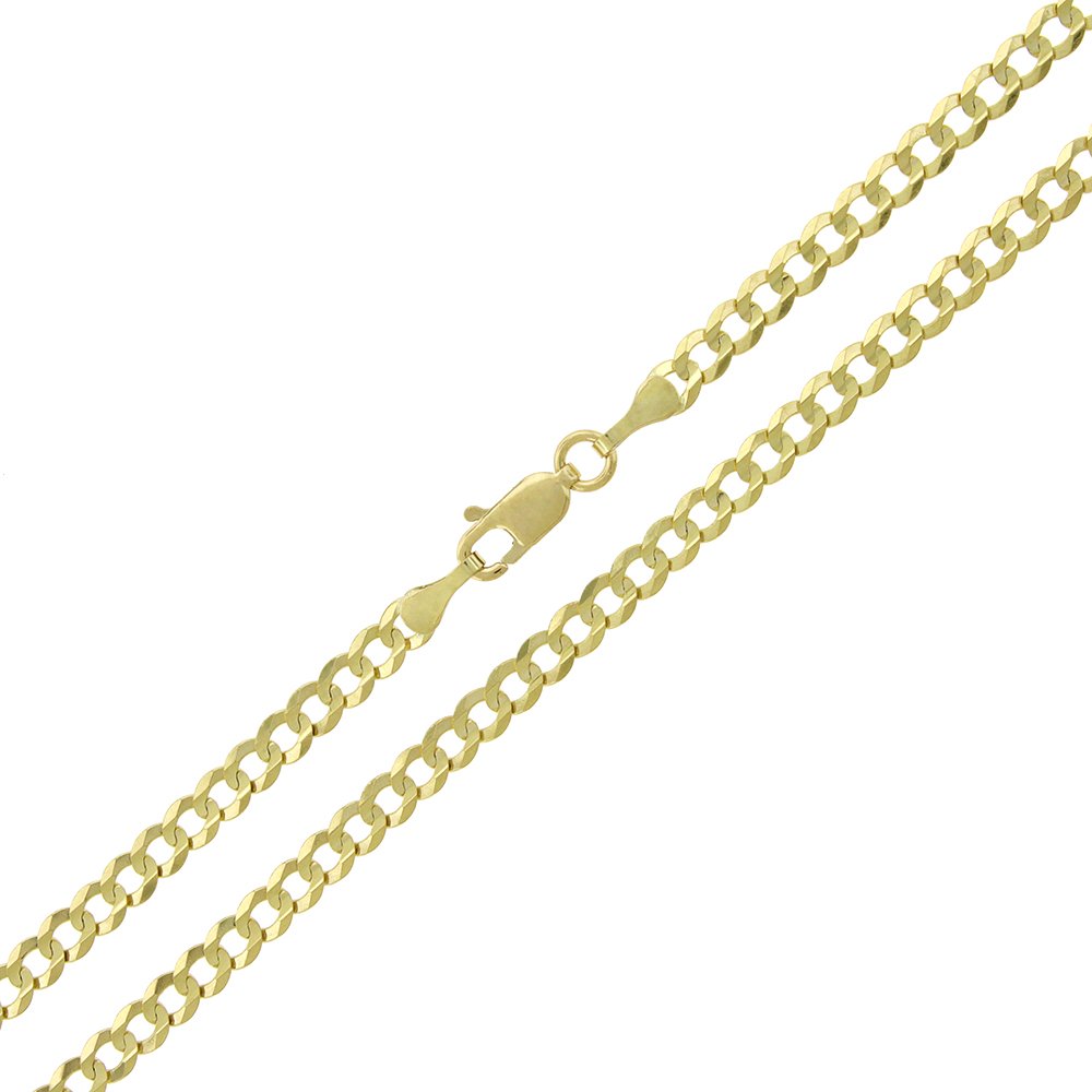 14K Yellow Gold 3.5mm Solid Cuban Curb Link Chain