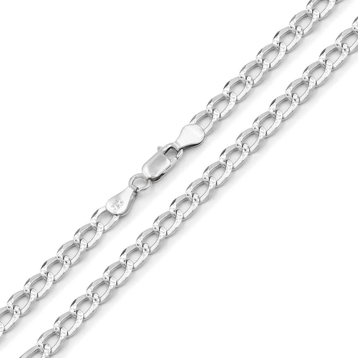 925 Sterling Silver 5mm Solid Cuban Diamond Cut Pave Curb Link